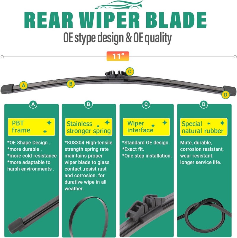 WINDSMILE 24" 20" 11" Windshield Wiper Blades Replacement for Ford Escape 2020 2021 2022 2023 2024 2025 Premium All Weather Front Rear Wipers Set - OEM Quality (Pack of 3) - Image 4